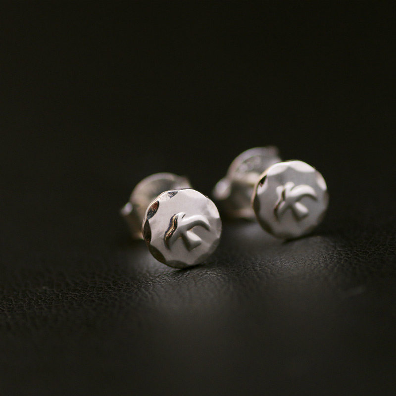 一休手工高桥goros925大切飞鸟印台情侣纯银耳钉