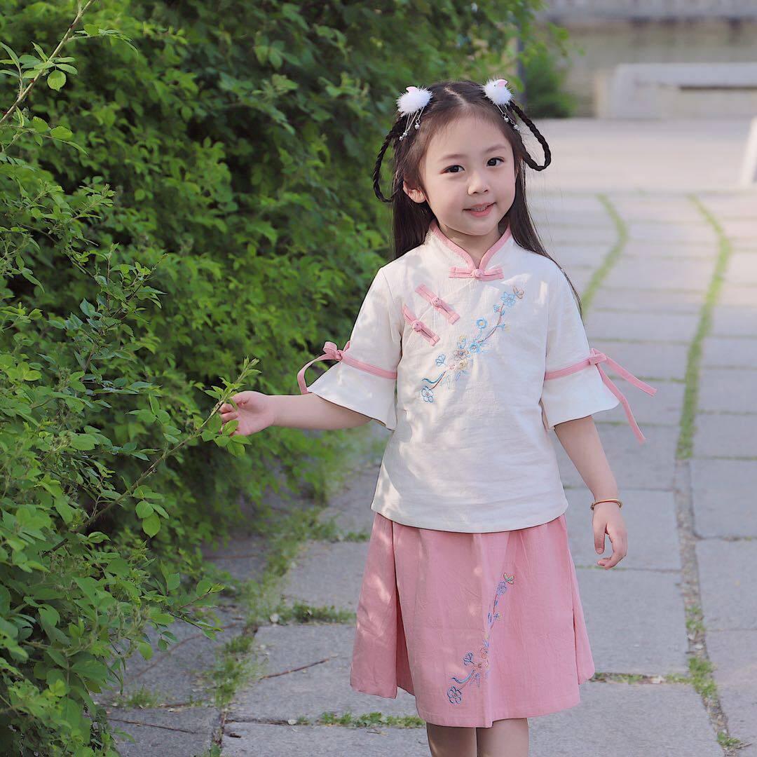 国风女童春夏季汉服小女孩中国套装宝宝古装儿童唐装