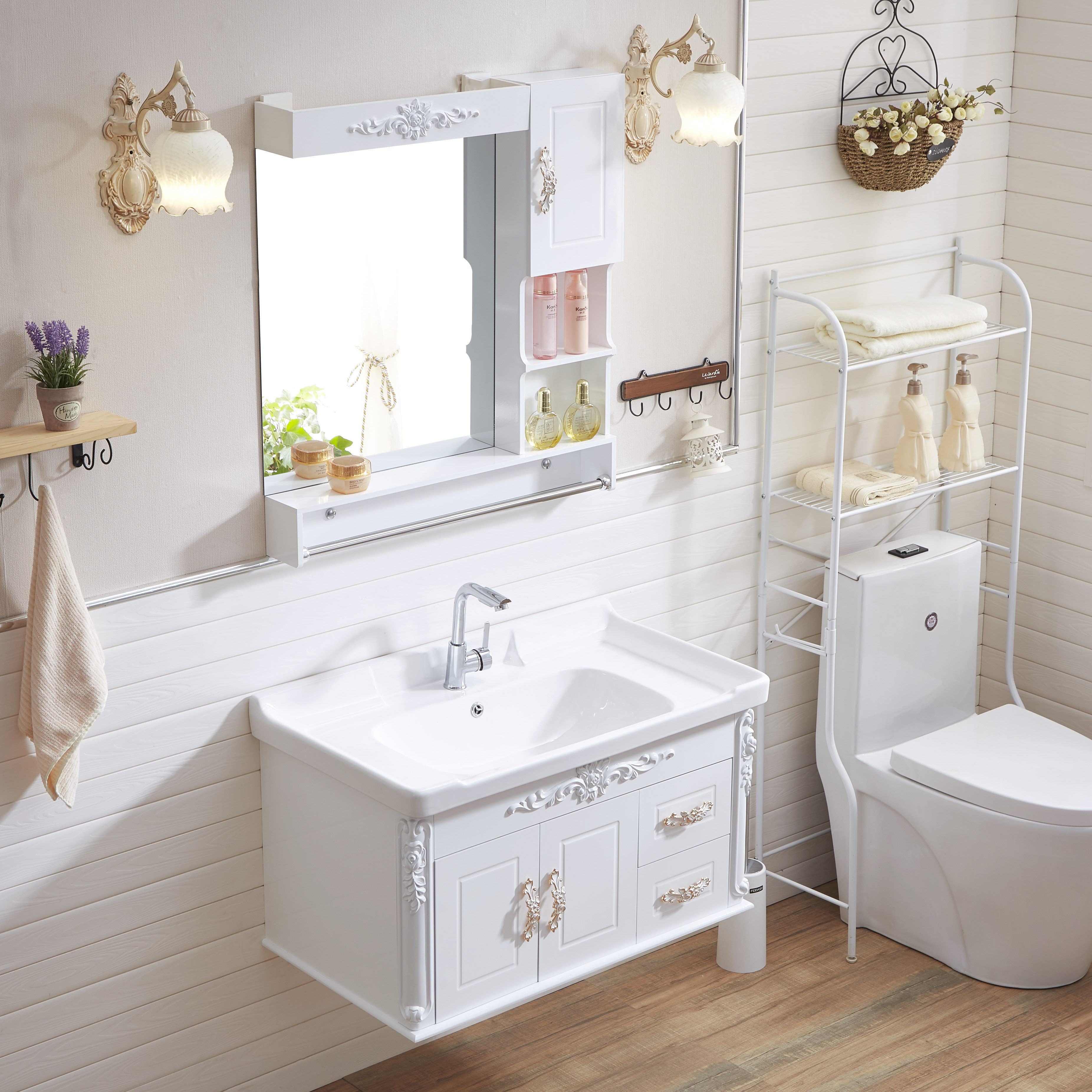 卫浴欧式pvc浴室柜组合简约小户型卫生间吊柜洗脸洗手洗漱台盆柜