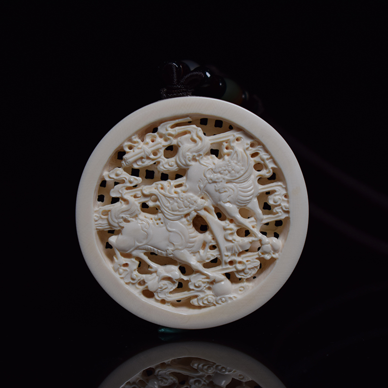 猛犸猛犸象象牙雕刻麒麟献瑞项坠吊坠挂件制品项坠