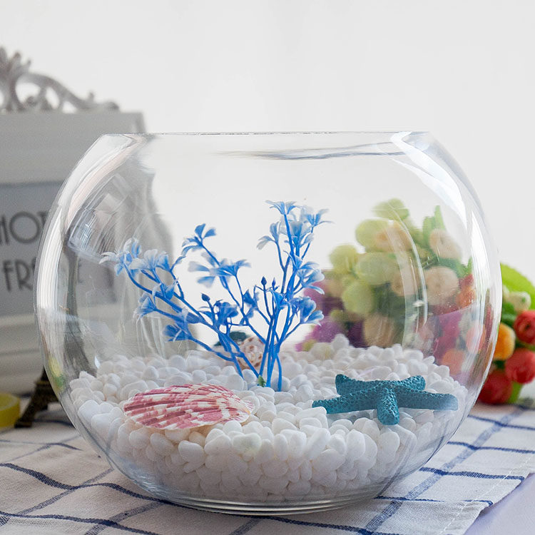 圆形小鱼缸造景水族箱金鱼缸玻璃生态开放式办公桌面鱼缸水培器皿-mc