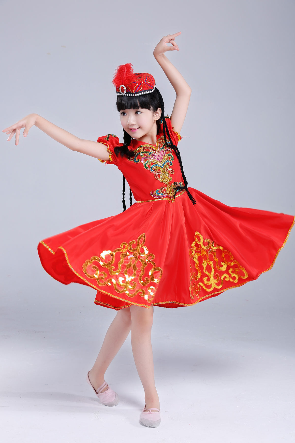 女童新疆民族小花舞蹈表演服饰儿童维吾尔演出服儿童演出服