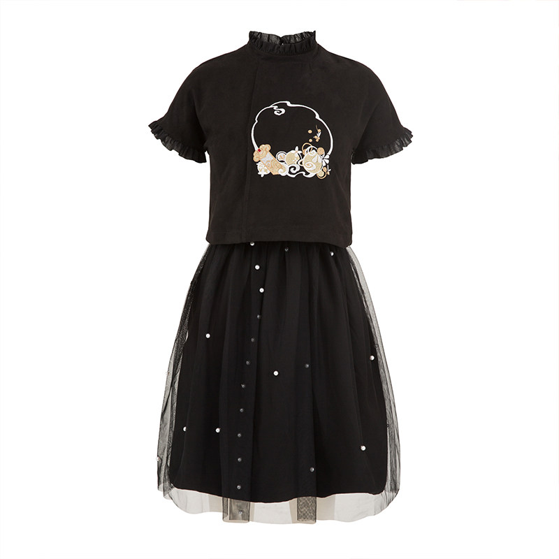 【十三余 小豆蔻儿】[矩子令] 圆领绣花短袖中腰中长裙连衣裙纱裙