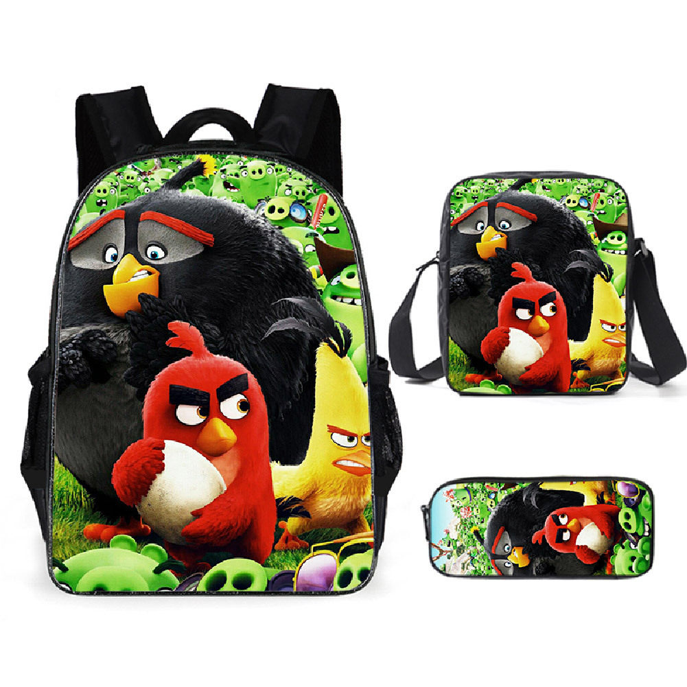 书包愤怒的小鸟angrybirds双肩包三件件套小学生个性大容量双肩背包