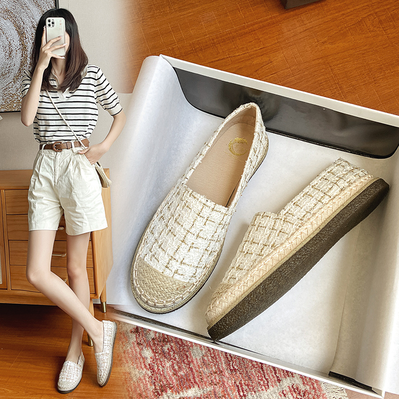 渔夫鞋女夏季小香风2022春新款平底豆豆单鞋一脚蹬懒人厚底乐福鞋