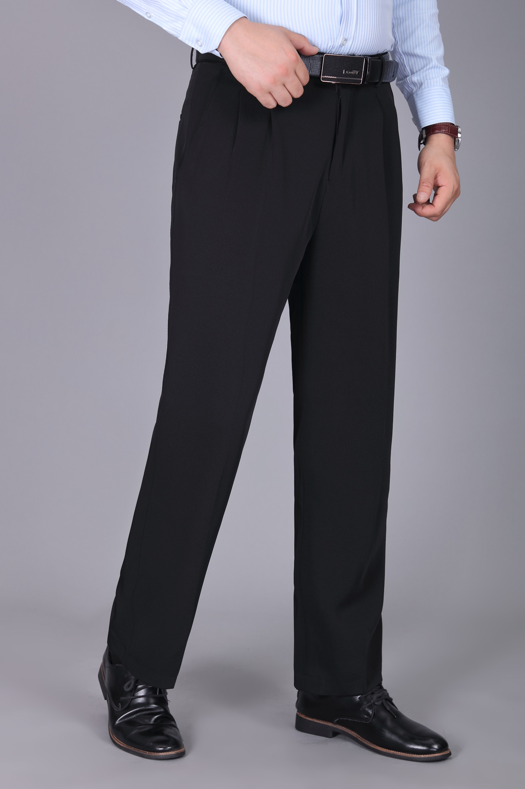 富贵鸟中老年西裤男父亲夏季薄款高腰深档宽松双褶加肥加大码长裤