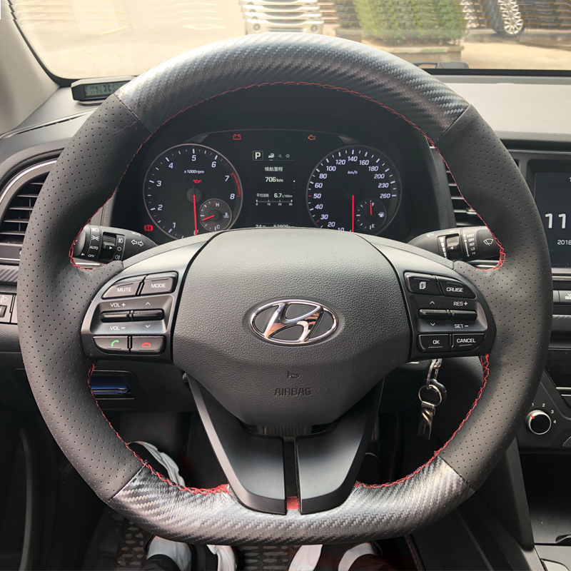 现代19款菲斯塔领动14t运动名图真皮手缝方向盘方向盘套