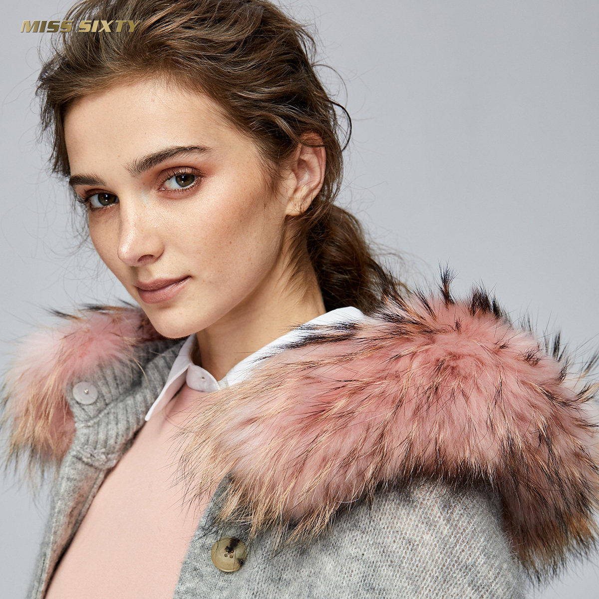 misssixty天使之翼绣花毛领连帽百搭毛织外套684rj4600000毛针织衫