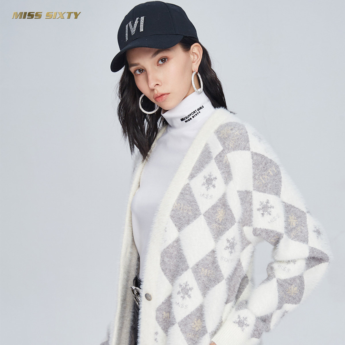 misssixty中长宽松慵懒风外穿开毛织外套雪花毛衣