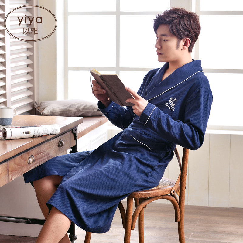 优惠券后138元,长袖睡袍男士春秋季浴袍男纯棉长款性感全棉秋冬季浴衣