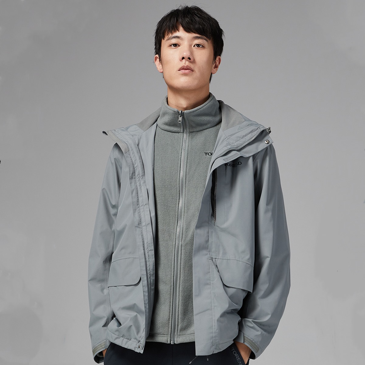 探路者冲锋衣秋冬款户外男式旅行两件套绒三合一外套TAWI91187