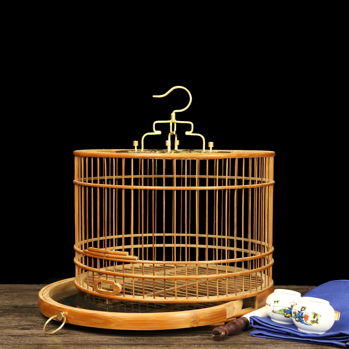 鸟笼绣眼黄豆靛颏玉鸟金青紫竹抛光圆笼抽屉笼子