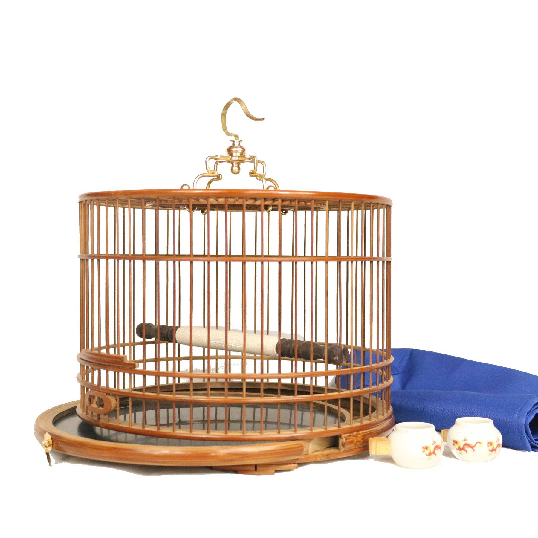 鸟笼绣眼黄豆靛颏玉鸟金青紫竹抛光圆笼抽屉笼子