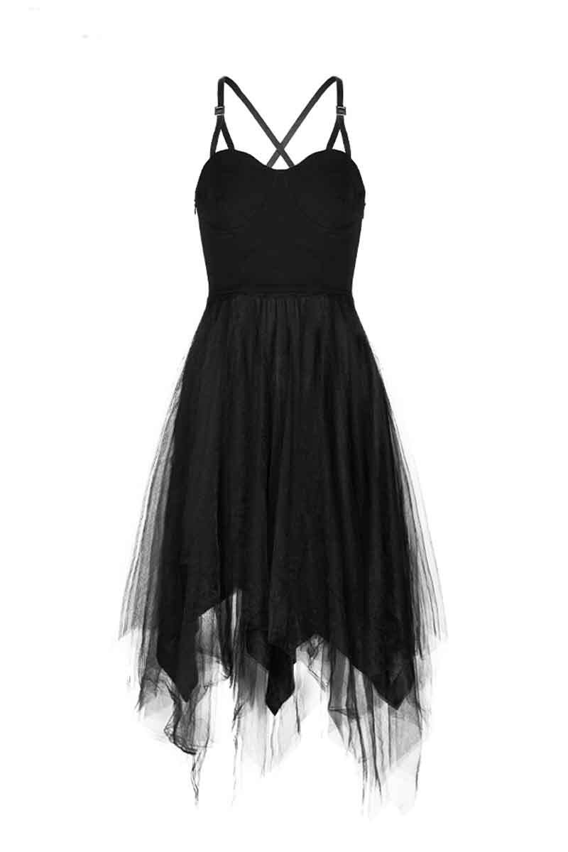 朋克黑色不规则吊带裙春暗黑连衣裙性感连衣裙