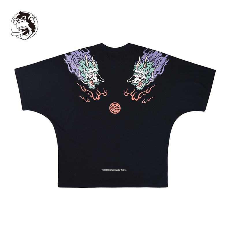 wookong悟空2021夏季新品黑绿拼接宽松男T恤简约设计短袖国潮原创