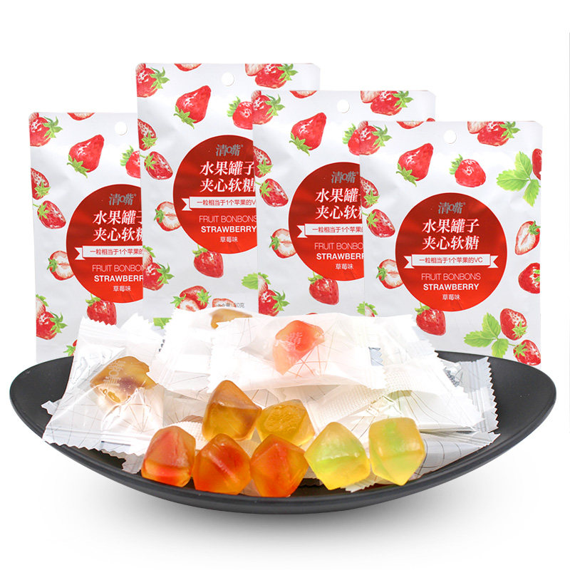 清嘴休闲好吃糖果心软夹心8袋30g水果果味传统糖果