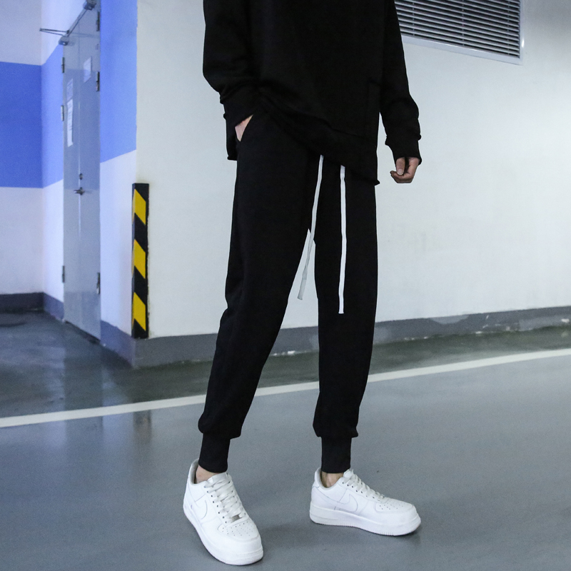 束脚修身卫裤男士黑色宽松潮牌高街裤子百搭松紧灰色休闲裤运动裤