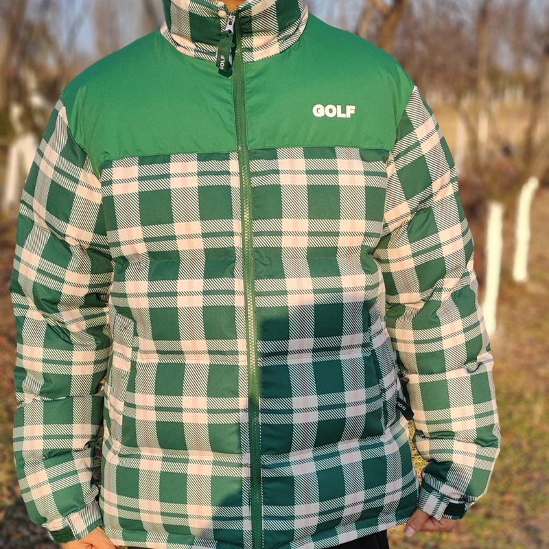 新款现货golfwang绿色格子火焰羽绒棉服男女羽绒服