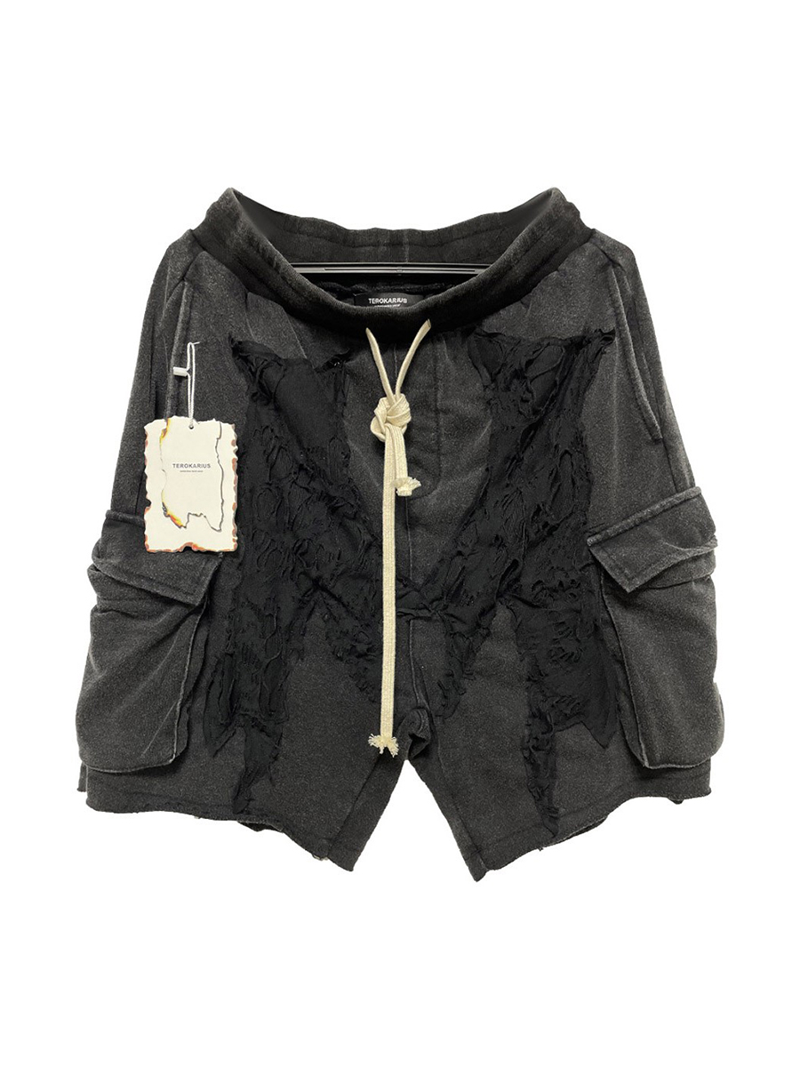 【TZ killer】21AW 暗黑复古做旧 破坏贴布短裤 男女休闲工装短裤