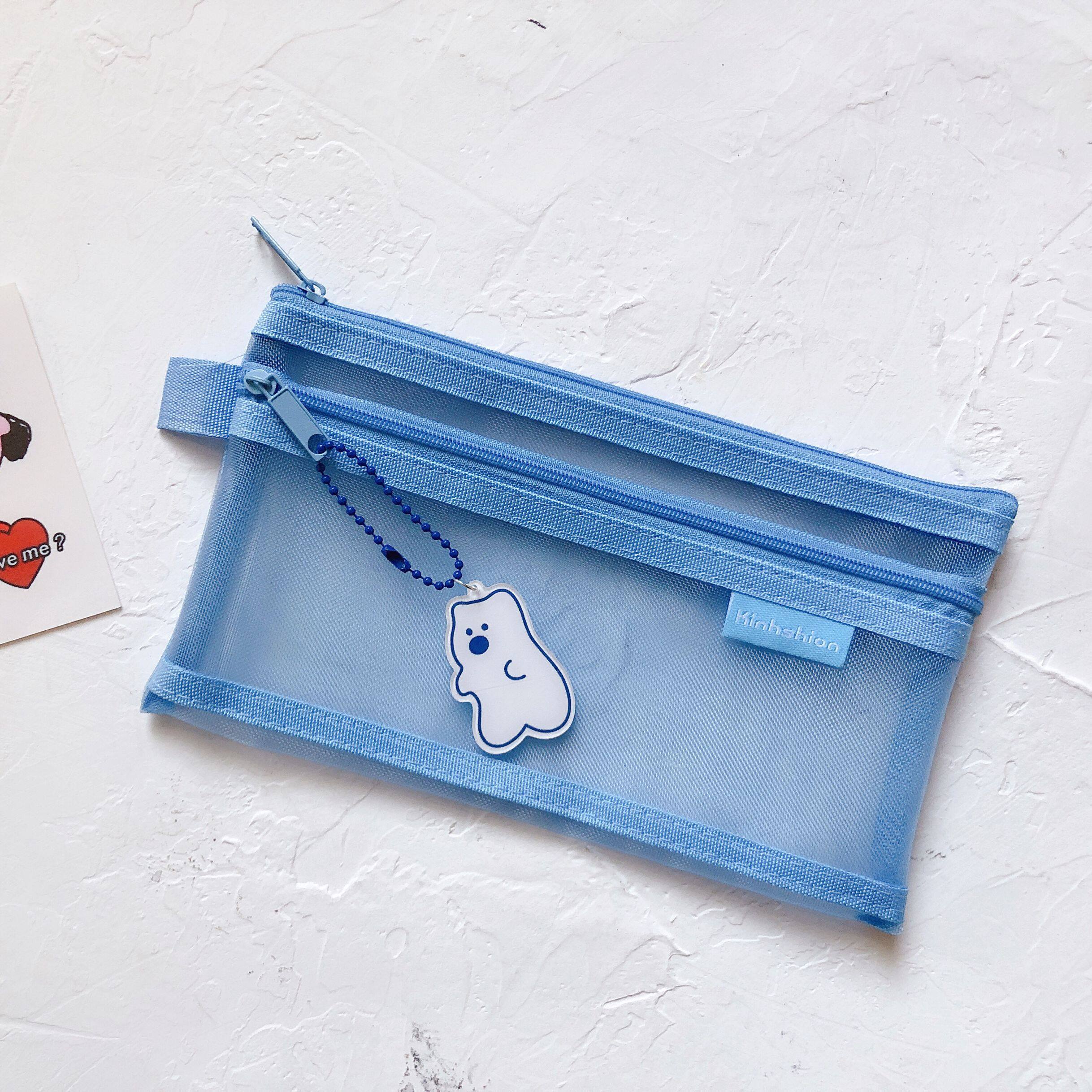 韩国ins原创自制可爱早睡小羊蓝色色笔袋网笔袋