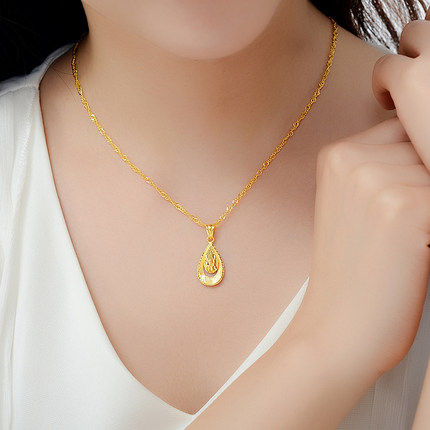 黄金吊坠纯金精品时尚拉丝水滴项链女款小挂项链
