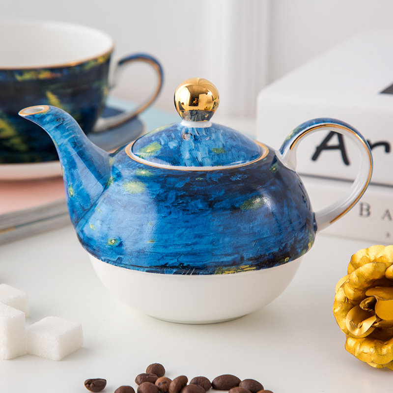 梵高英式式子母壶一人杯壶骨瓷下午茶创意花茶茶壶