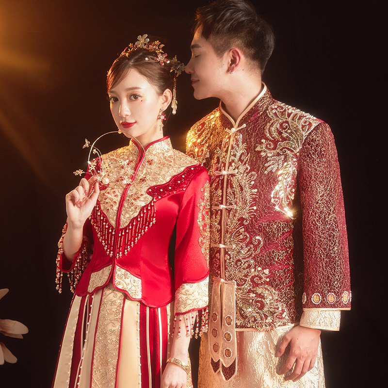 情侣秀禾2021新款新娘新郎结婚婚纱礼服中式嫁衣旗袍