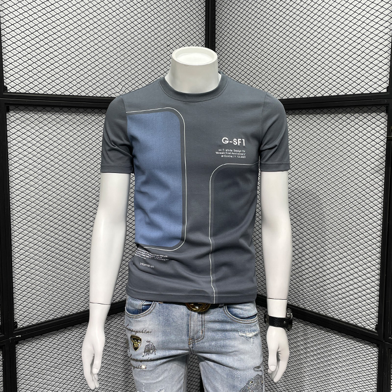 男士t恤潮牌短袖2022夏季新款修身圆领拼色潮流帅气高端休闲体恤