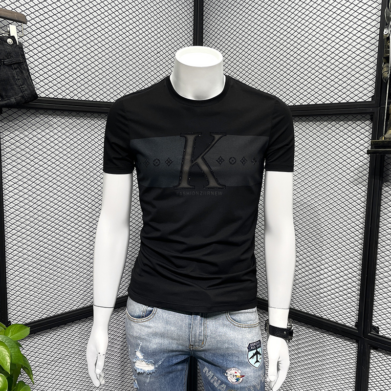 2022新品t恤男士短袖圆领字母夏季莫代尔棉潮牌修身高端潮流体恤