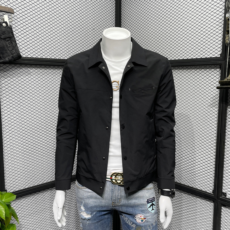 外套男士春秋季潮牌2022新款休闲上衣服潮流黑色翻领修身短款夹克