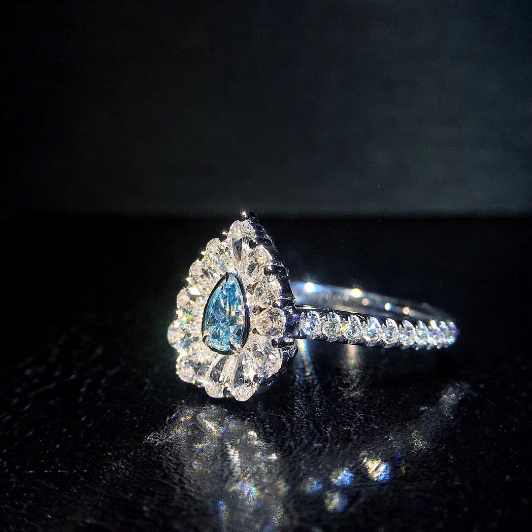 凡希彩钻gia证书蓝钻24分水滴型戒指彩色钻石手饰