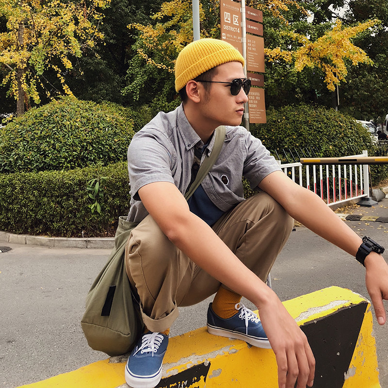 黑色圆顶针织瓜皮帽男四季街头潮流流氓毛线帽子韩版雅痞地主帽女