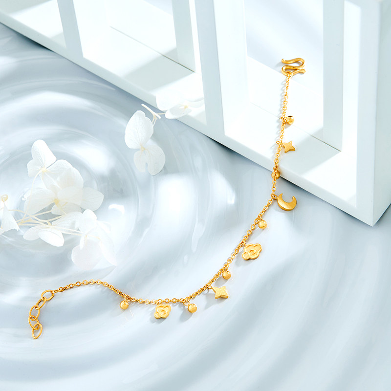 手链千叶珠宝黄金足金星月当空链子手饰