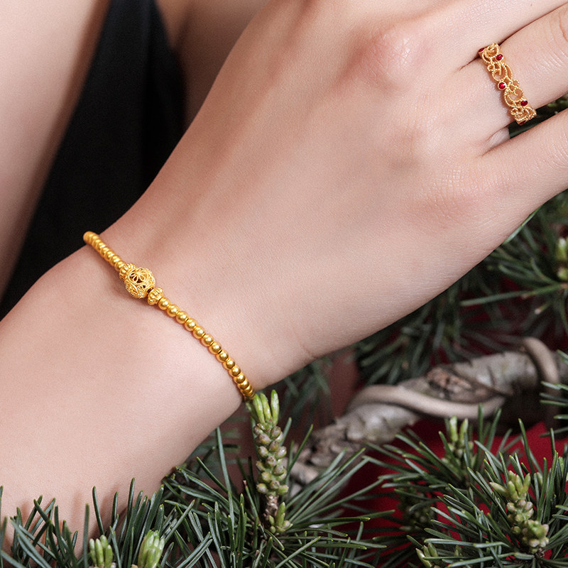 千叶珠宝古法黄金手链足金手镯金运绵延手串转运手饰