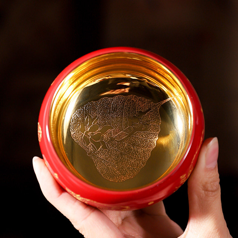 宋瑜鎏金杯五牛茶杯茶盏中式功夫茶复古古风陶瓷茶杯