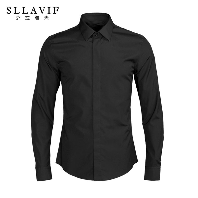 萨拉维夫黑色衬衫男长袖男士高级感商务休闲寸衫痞帅外套白色衬衣