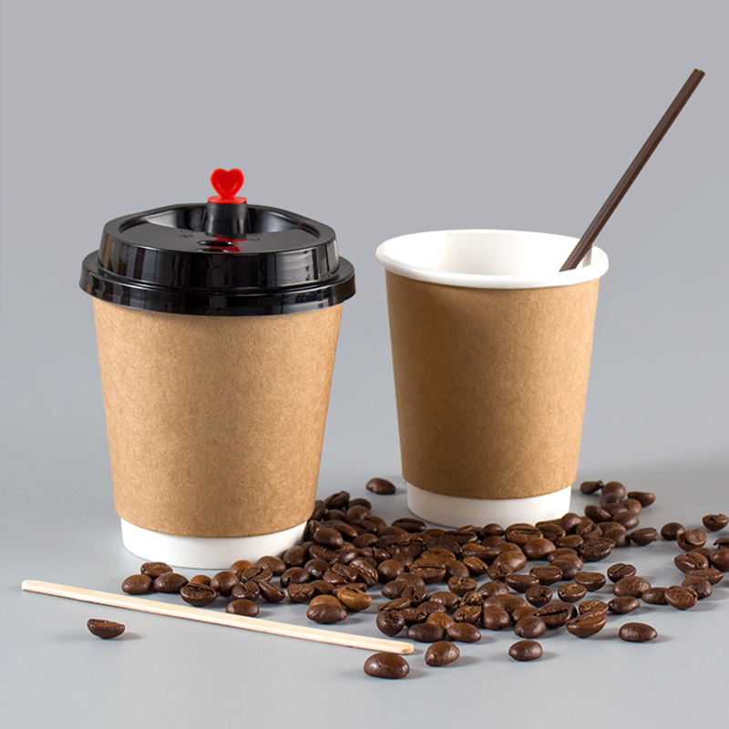 奇典一次性咖啡杯牛皮双层热饮纸杯咖啡打包外卖纸杯