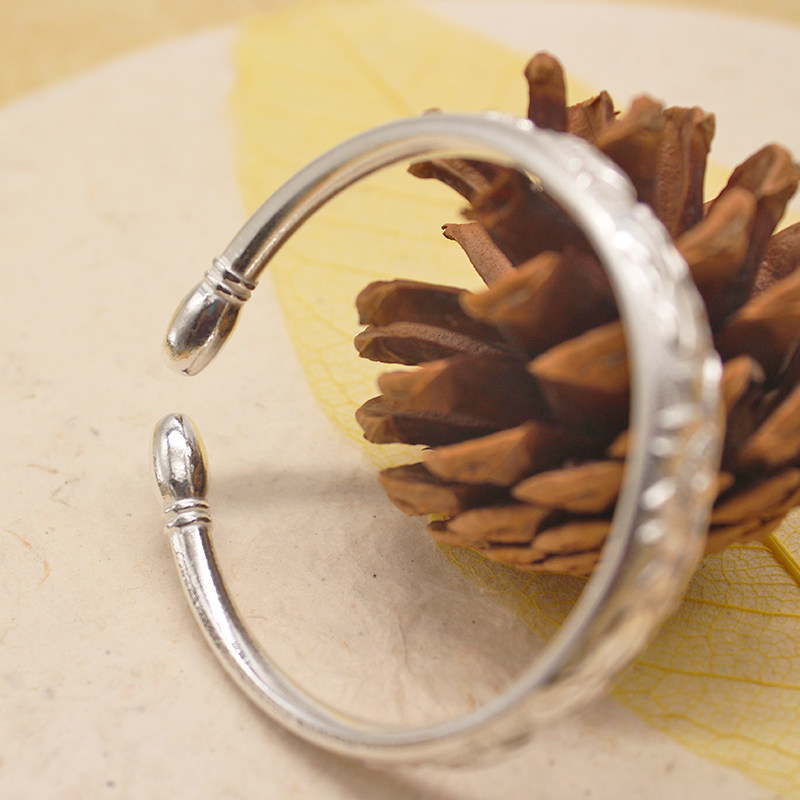 版纳傣族药银雪花s990经典荷花鱼银手镯开口手镯