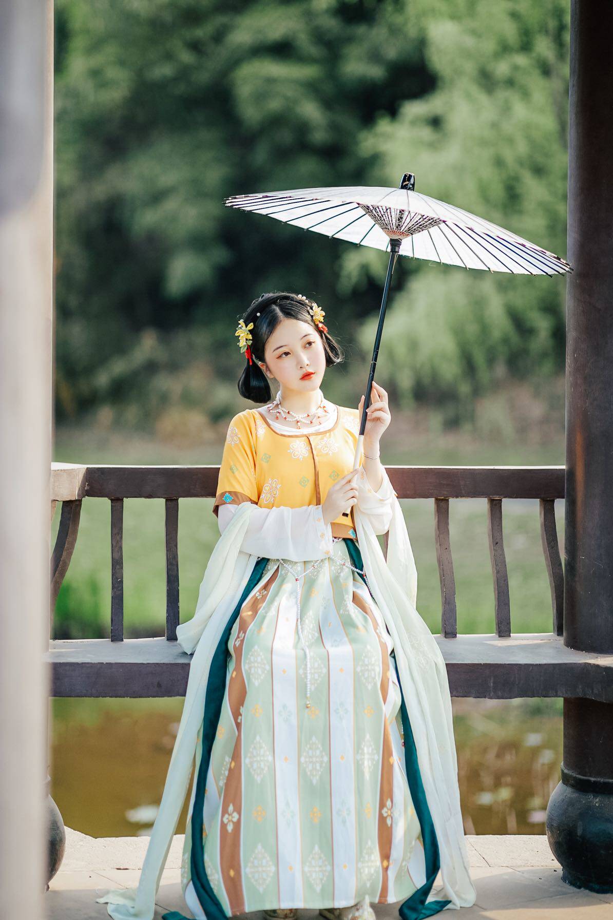 素念原创《短歌行》坦领半臂套装复原唐风汉服春秋款大码定制