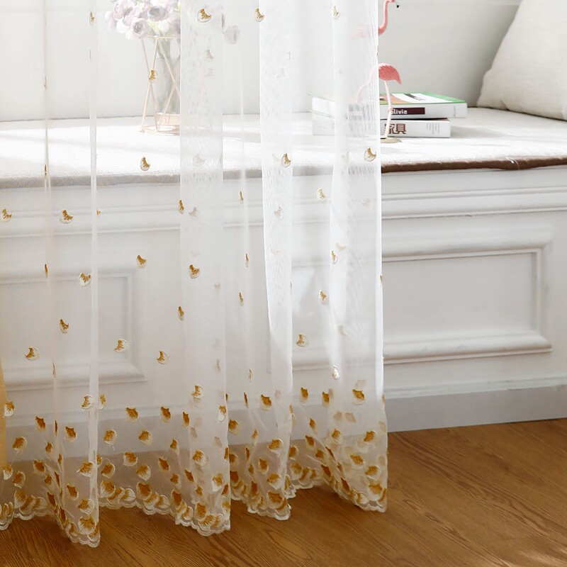 窗帘纱帘北欧简约绣花花瓣成品飘窗白纱魔术成品窗帘