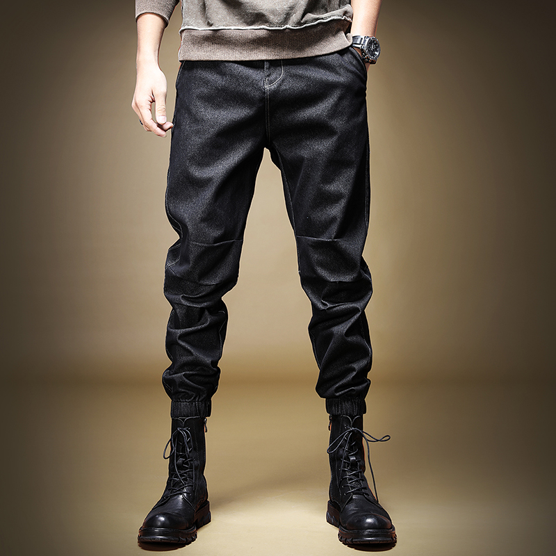 男士潮牌黑色休闲裤男春季2023年新款宽松束脚法式工装裤子男春秋