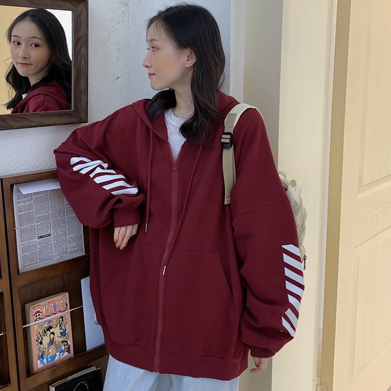 waitmore卫衣女2021宽松韩版潮ins慵懒风bf拉链薄款oversize外套