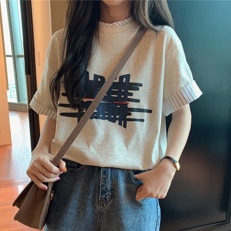 设计感小众ins短袖t恤女2022韩版宽松原宿风初春假两件很仙的上衣