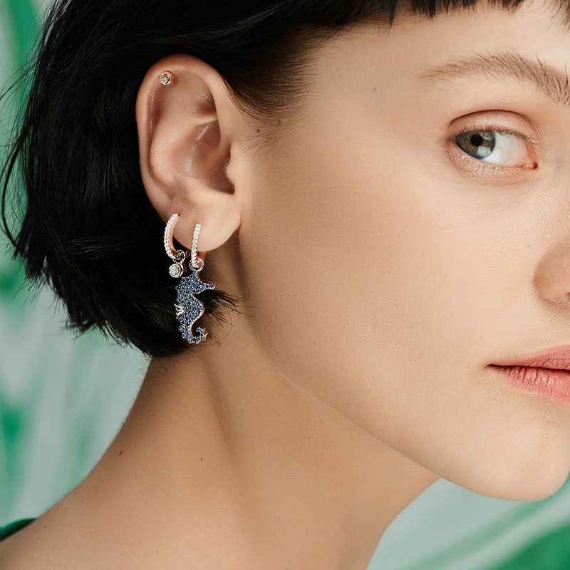 hefang何方珠宝海马耳环纯银气质简约不对称手工耳坠饰品耳环