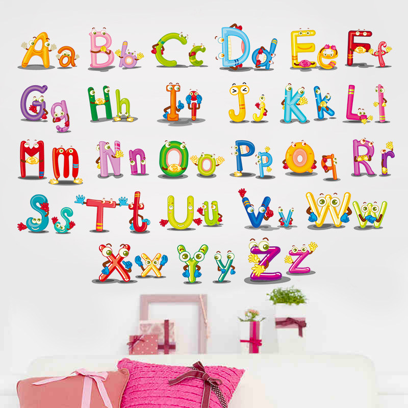 26个英文字母表墙贴可爱卡通婴幼儿童房幼儿园装饰贴画墙纸可移除
