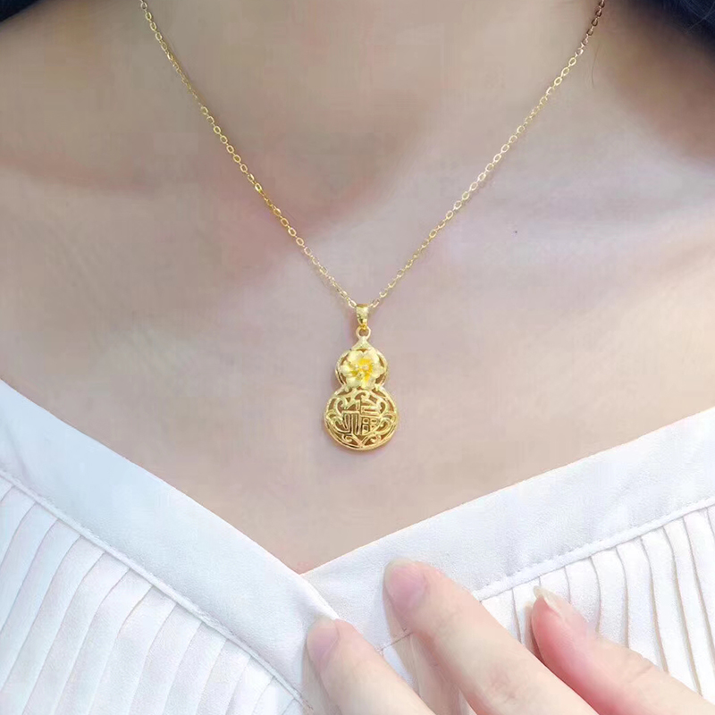 3d金黄金葫芦吊坠足金镂空花朵项链挂坠女新款颈饰