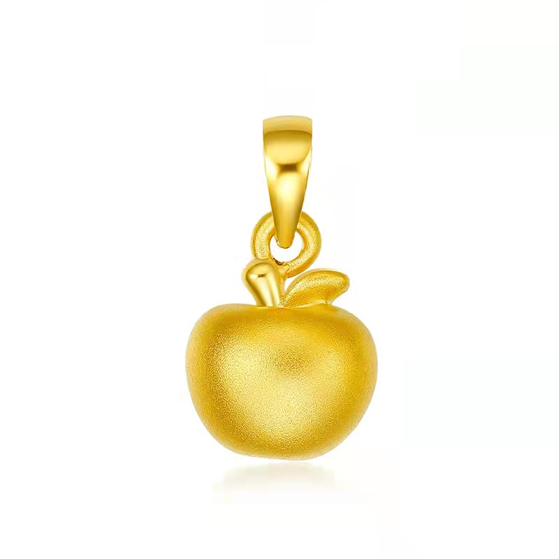 3d硬金黄金苹果吊坠女款999足金小苹果项链挂坠纯黄金圣诞节礼物