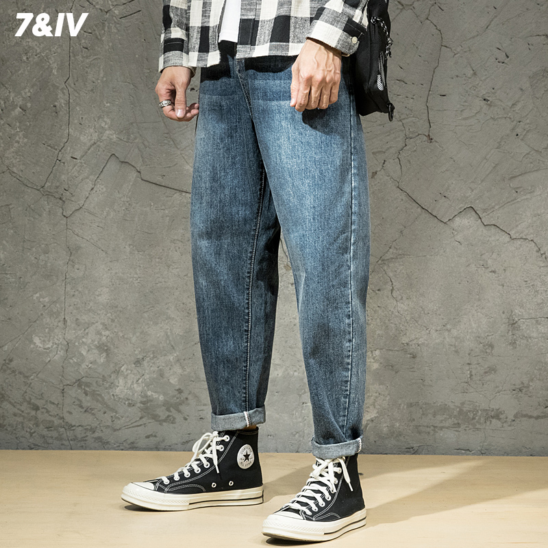 2022年夏季新款牛仔裤男直筒宽松潮流百搭哈伦裤子常规四季款长裤