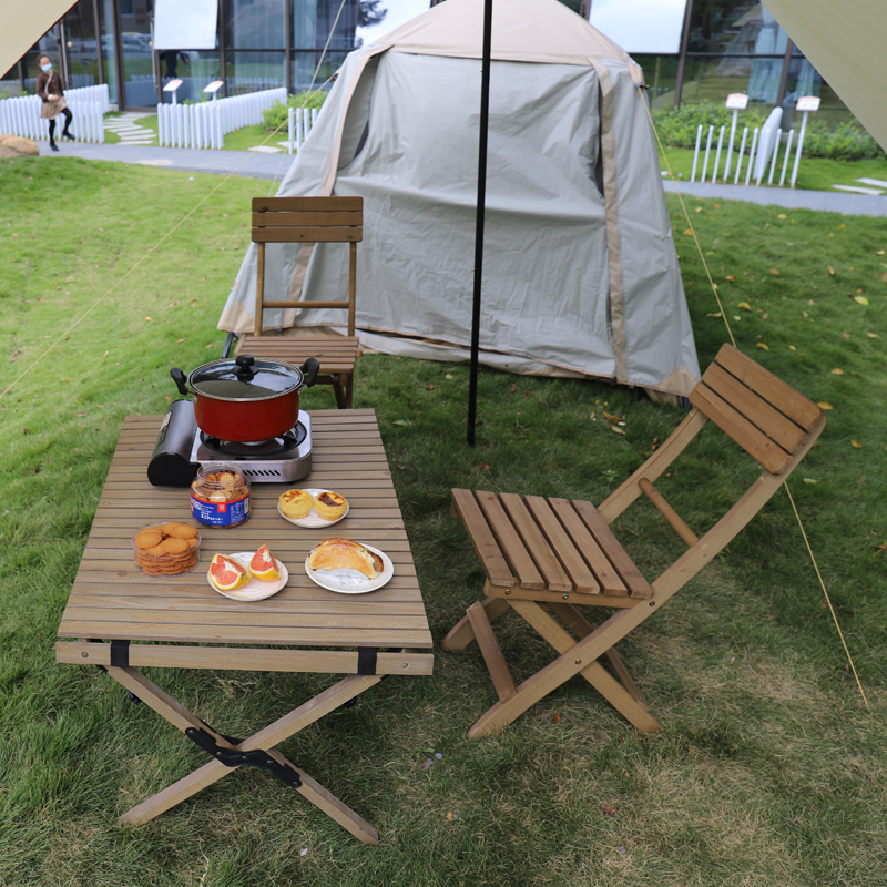 户外折叠桌蛋卷桌便携式桌椅露营野餐用品全套野外烧烤实木餐桌子