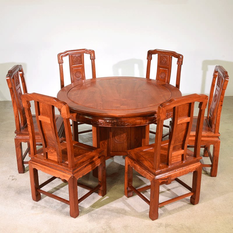 红木餐桌12米中式实木花梨木雕雕花国色天香圆台餐桌